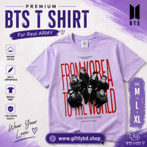 Premium BTS “From Korea to the World” Cotton T-Shirt – Lavender